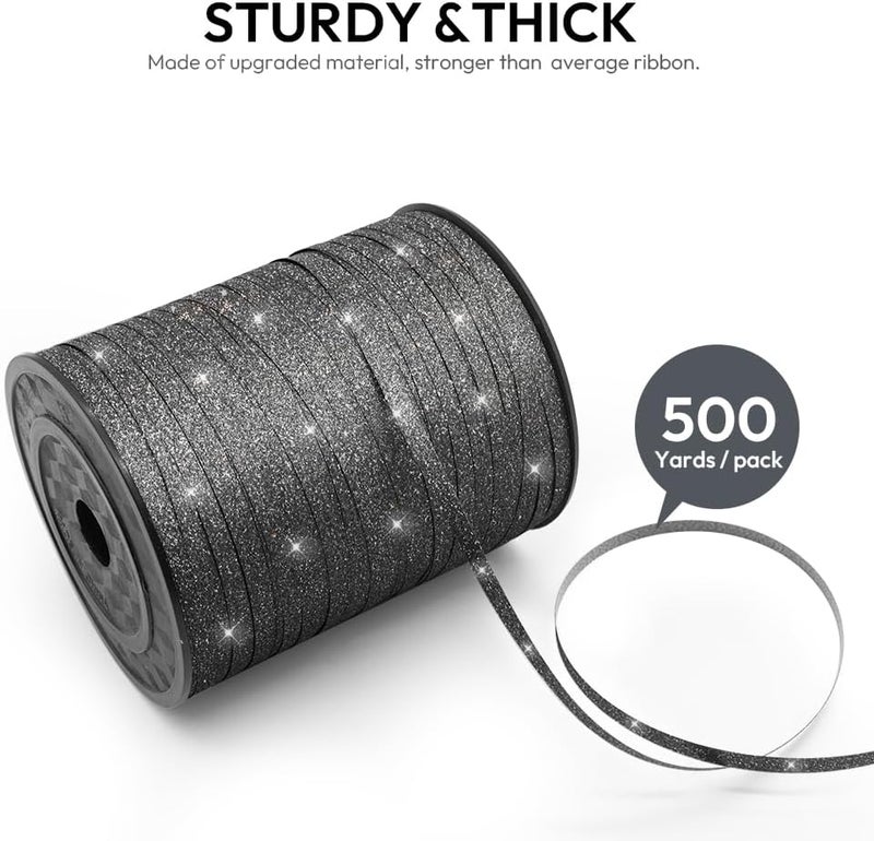 HimBen 500 Yards Curling Ribbon for Gift Wrapping, 3/16" Balloon String for Christmas Valentine Birthday Wedding Party Festival Decoration, Crafts, Flower Bouquet(Glitter Black) - Image 2